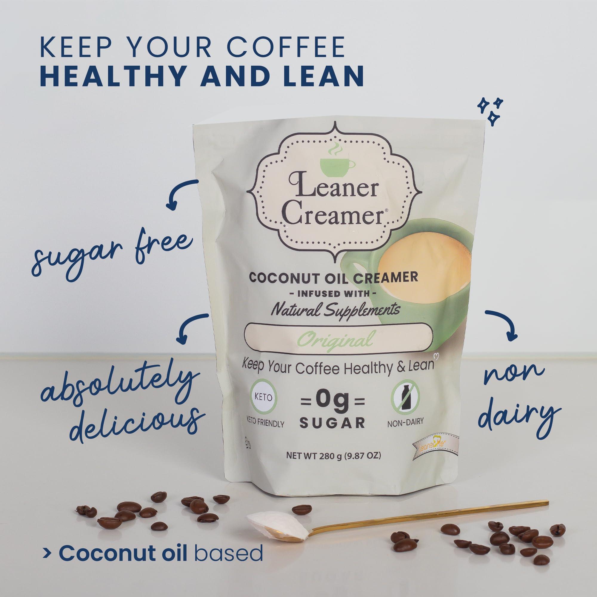 Leaner Creamer Leaner Creamer Natural Powdered Coffee Creamer, Coconut Oil Non-Dairy Powder to Naturally Cream and Sweeten Coffee for Smoothies, Vegan, Keto, Gluten-Free, Sugar-Free - Original Coffee Creamer - 32oz