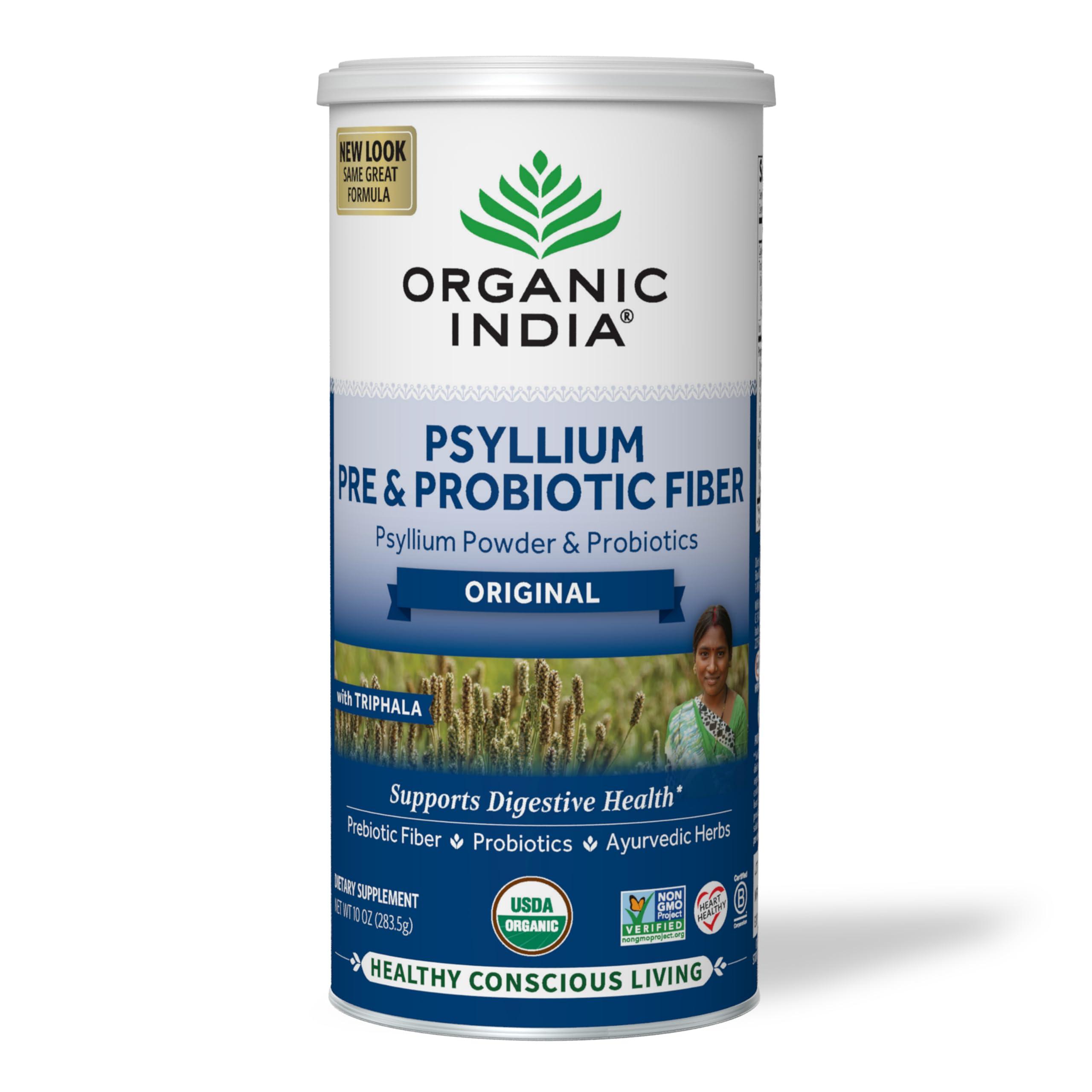 ORGANIC INDIA ORGANIC INDIA Psyllium Husk Powder - Pre & Probiotic Fiber Supplement, Organic Psyllium Husk Fiber Supplement, Whole Psyllium Husk Powder Unflavored, Dietary Fiber, USDA Organic, Gluten Free - 10 Oz