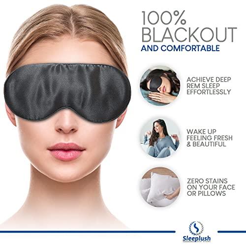 S SLEEPLUSH SWEET DREAMS Sleeplush Silk Sleep Mask – Sleep Mask with Silk Covered Straps – Sleep Masks for Women and Men - Eye Mask for Sleeping Comes with Ear Plugs and Pocket Bag - Weighted Sleep Mask - Black Pack of 2