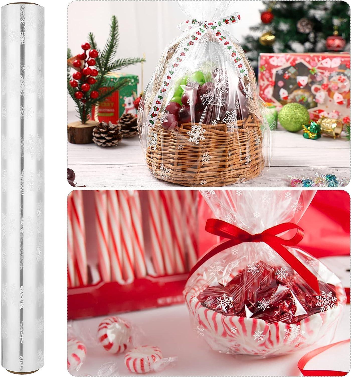 Choisyin Choisyin Christmas Cellophane Wrap Roll,Clear Wrapping Paper Snowflake Plastic Paper Wrapper Large Transparent Wrapping Paper Wrap Film for Gift Basket Flower Food Christmas Decoration 16 inch x100 Ft