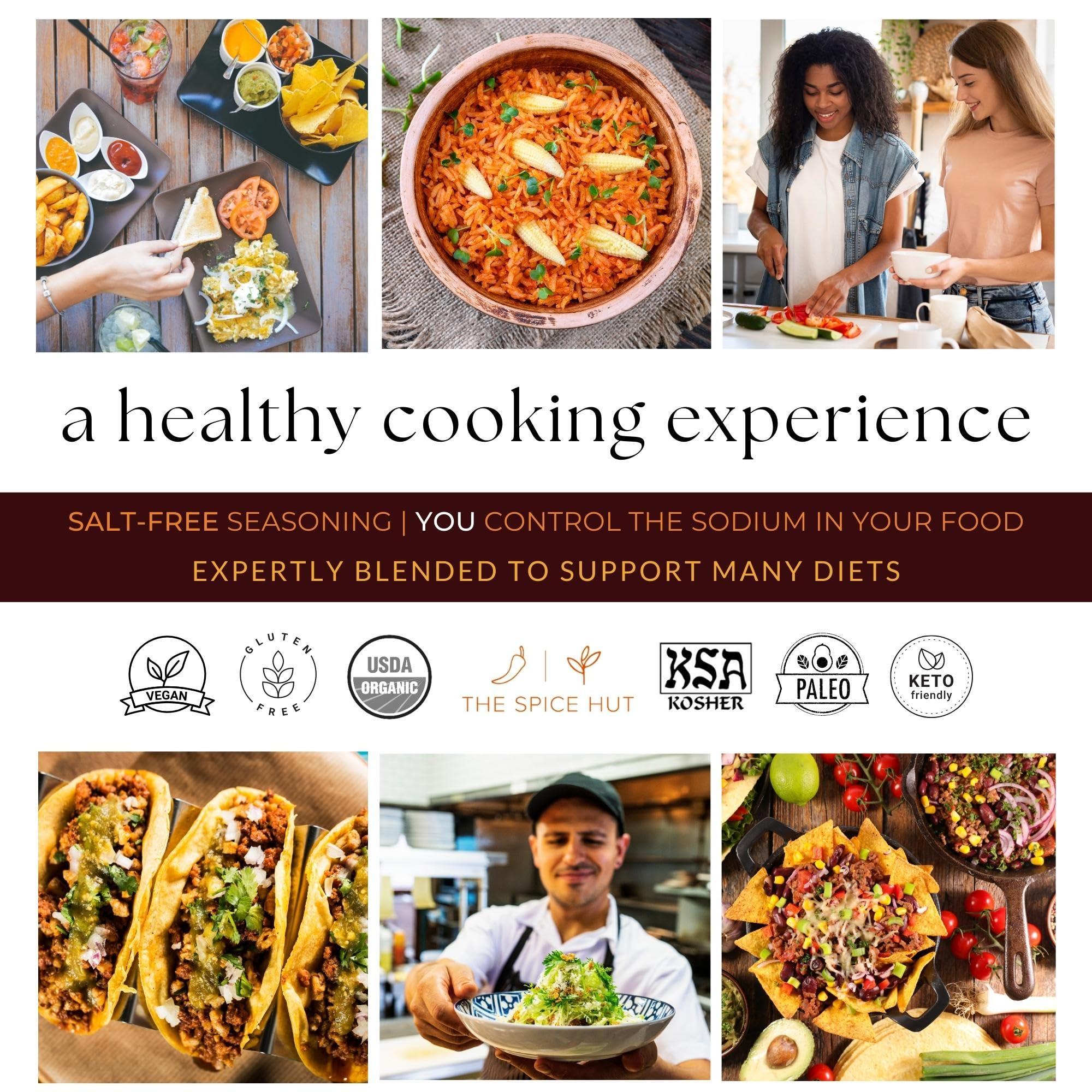 The Spice Hut Organic Taco Seasoning Mix by Spice Hut, Salt-Free, Authentic Southwestern Seasoning for Cooking Flavorful Carne Asada, Beef, Carnitas, Tacos, Burrito / Especias Orgnicas Para Tacos / All-Natural, Kosher, Vegan, Gluten Free, Keto -No MSG- 1lb Bulk Pa