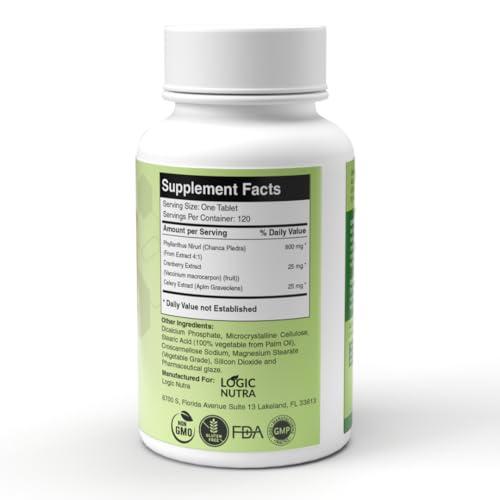 Logic Nutra Logic Nutra Chanca Piedra Kidney Stone Breaker 120 Tablets 800 mg - Maximum Strength for Gallbladder & Urinary Cleanse with Phyllantus Niruri, Celery Seed Extract & Cranberry Extract