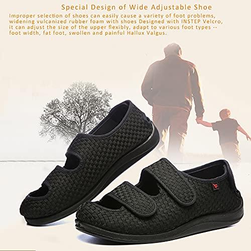 ZJING ZJING Diabetic Recovery Slippers for Men, Adjustable Orthopedic Wide Width Walking Shoes for Arthritis Edema Swollen Feet Elderly Men, Heel and Foot Pain Relief,Black,7.5