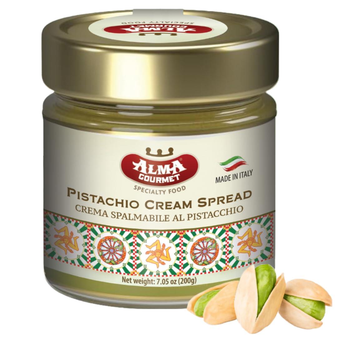 Alma Gourmet Alma Gourmet Sicilian Pistachio Cream Spread - Pistachio Spreadable Cream Imported from Italy - Ideal to Spread on Bread, Biscuits, Waffles, Pancakes, Croissant, Cookies, Muffins and Crepes - Perfect to Garnish Ice Cream, Frapp, Cakes and Cheesecakes