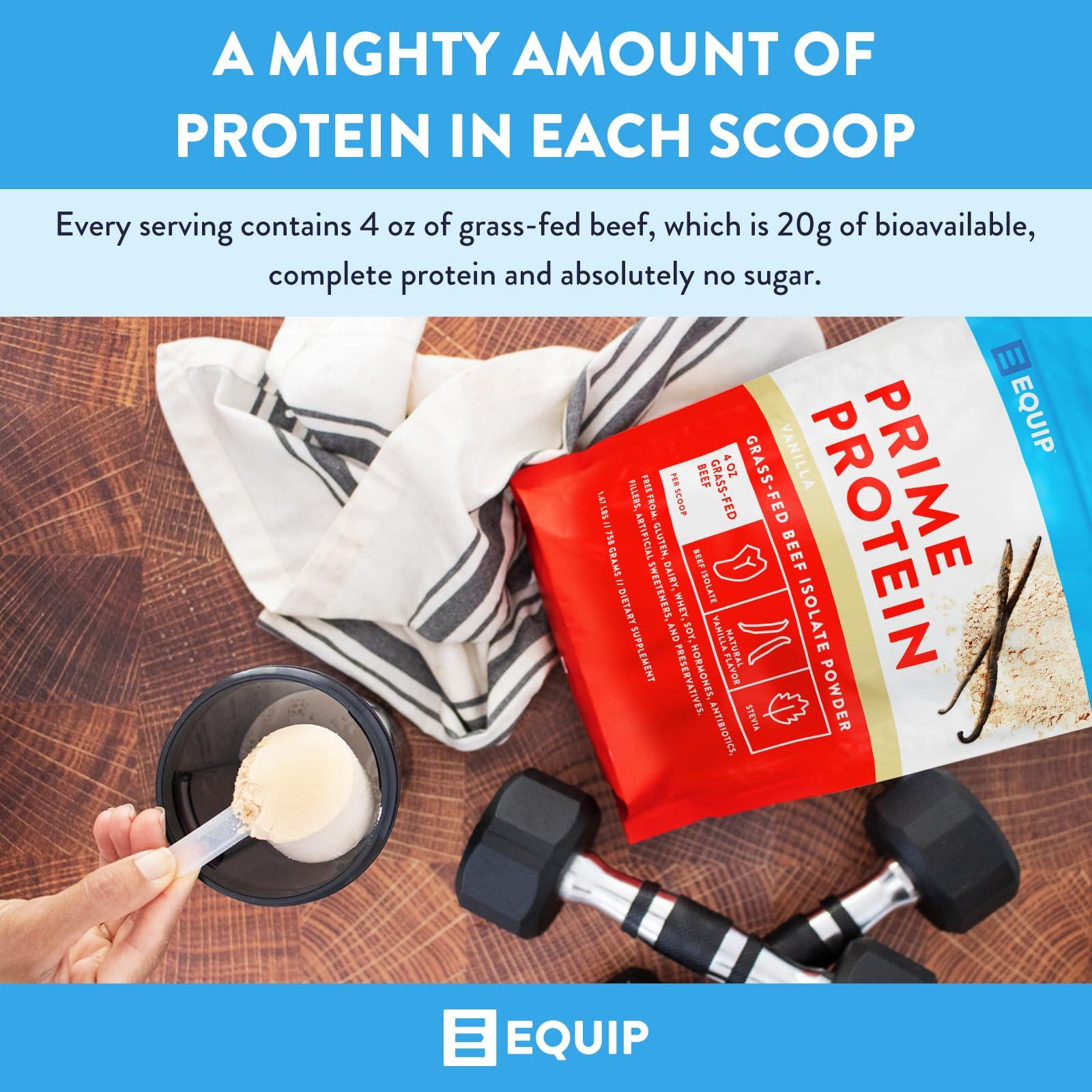 Equip Equip Foods Chocolate Prime Protein Powder - Vanilla & Chocolate - Grass-Fed Isolate Beef Protein Powder - Paleo and Gluten Free Protein Powder - Helps Build and Repair Tissue, Gluten Free