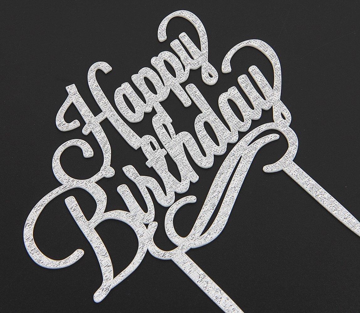 Qttier Happy Birthday Cake Topper, Premium Quality Birthday Party Decoration Supplies with Cardboard Packaging Silver