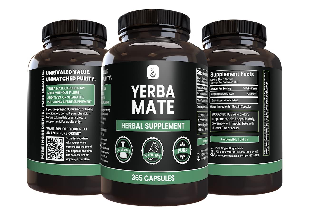 PURE ORIGINAL INGREDIENTS PURE ORIGINAL INGREDIENTS Yerba Mate (365 Capsules), No Magnesium Or Rice Fillers, Always Pure, Lab Verified