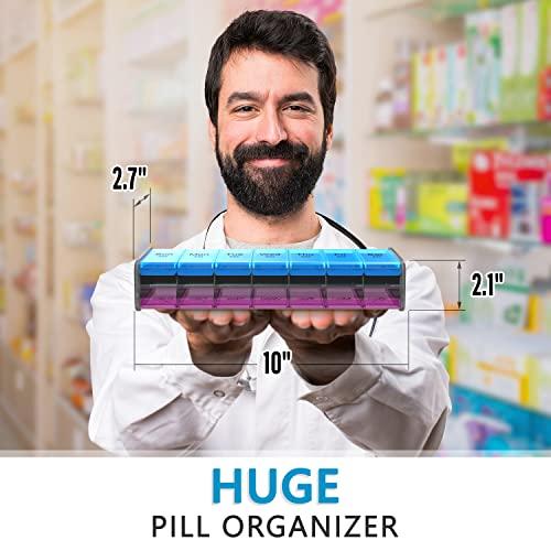 BEXEEN Extra Large Pill Organizer- XXL Pill Box 7 Day - Weekly Pill Organizer with AM PM Large Compartments Big Pill Case for Supplements Jumbo Pill Holder for Vitamins Huge Medicine Organizer 2 Times a Day