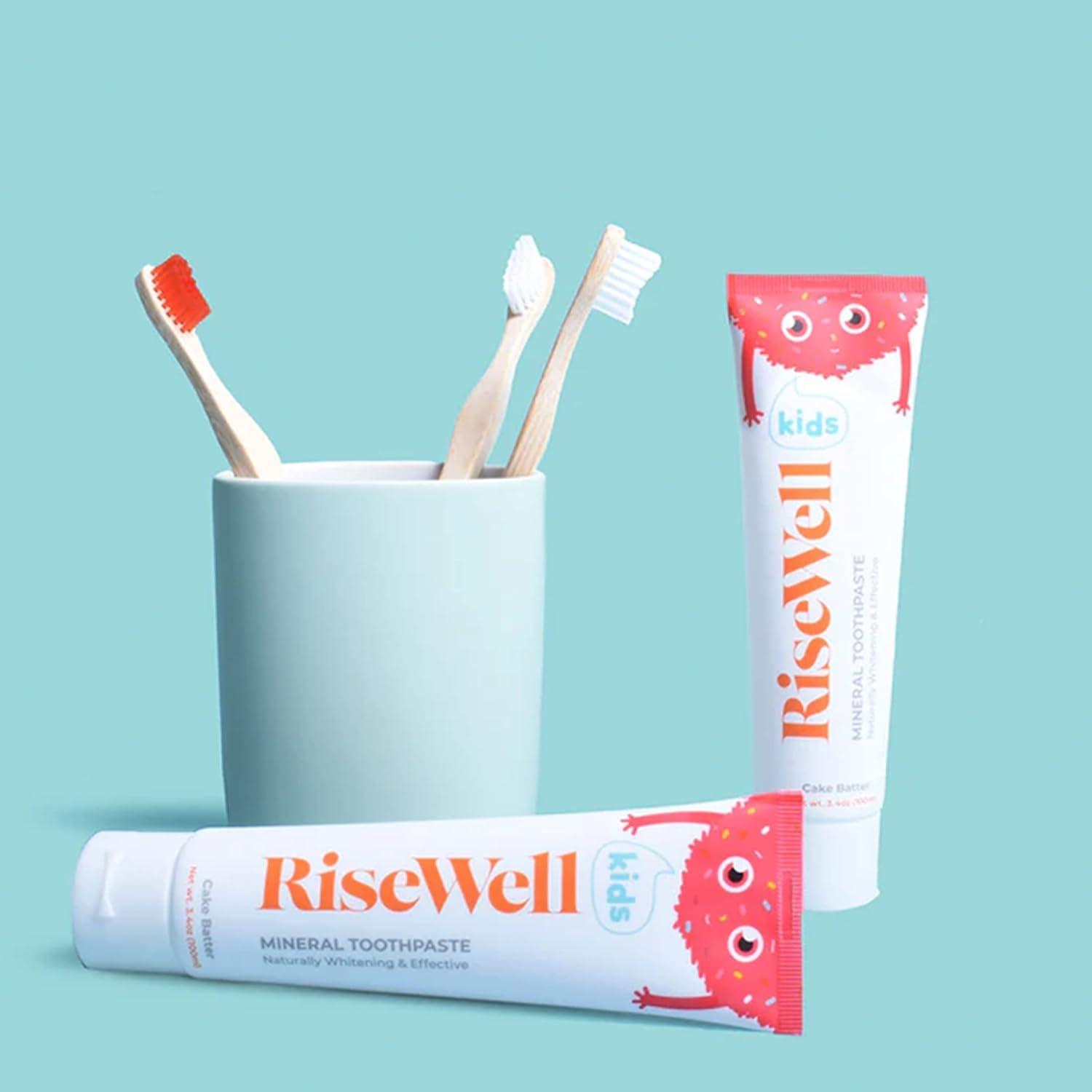 RiseWell RiseWell Kids Mineral Toothpaste - Hydroxyapatite Kids Toothpaste - Safe to Swallow, No Added Fluoride and All Natural - Cake Batter Flavor, 3.4 Oz