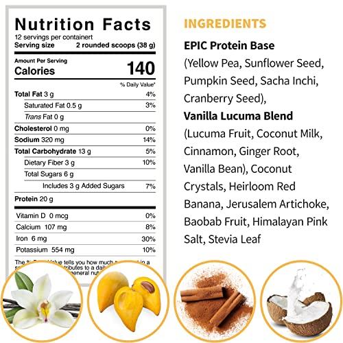 Sprout Living Sprout Living Epic Protein, Plant Based Protein & Superfoods Powder, Vanilla Lucuma Powder | 20 Grams Organic Protein Powder, Vegan, Non Dairy, Non-GMO, Gluten Free, Low Sugar (1 Pound, 12 Servings)