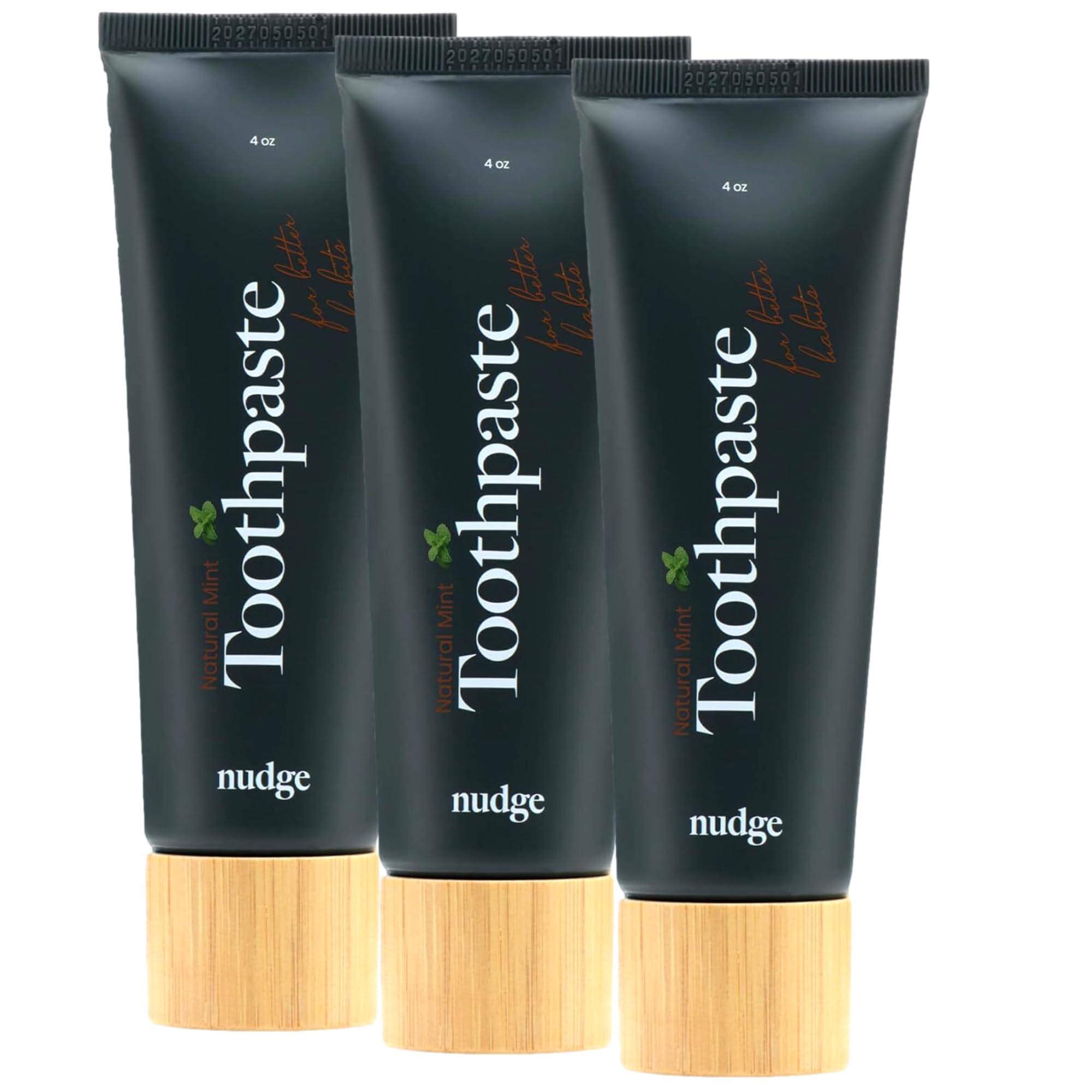 Nudge Nudge Nano Hydroxyapatite Toothpaste with Vitamin E, Fluoride-Free, SLS Free, Remineralizes & Whitens, Enamel Protection, Plaque Control, Ideal for Dry Mouth & Sensitive Teeth, Mint 4 oz (Pack of 3)