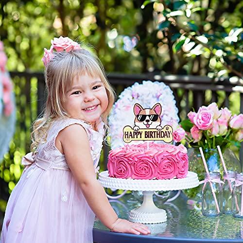 LHCING Corgi Happy Birthday Cake Topper - Puppy Corgi Welsh Birthday Party Cake Supplies - Happy Dog Gotcha Day - Let\'s Pawty Dog Birthday Decoration