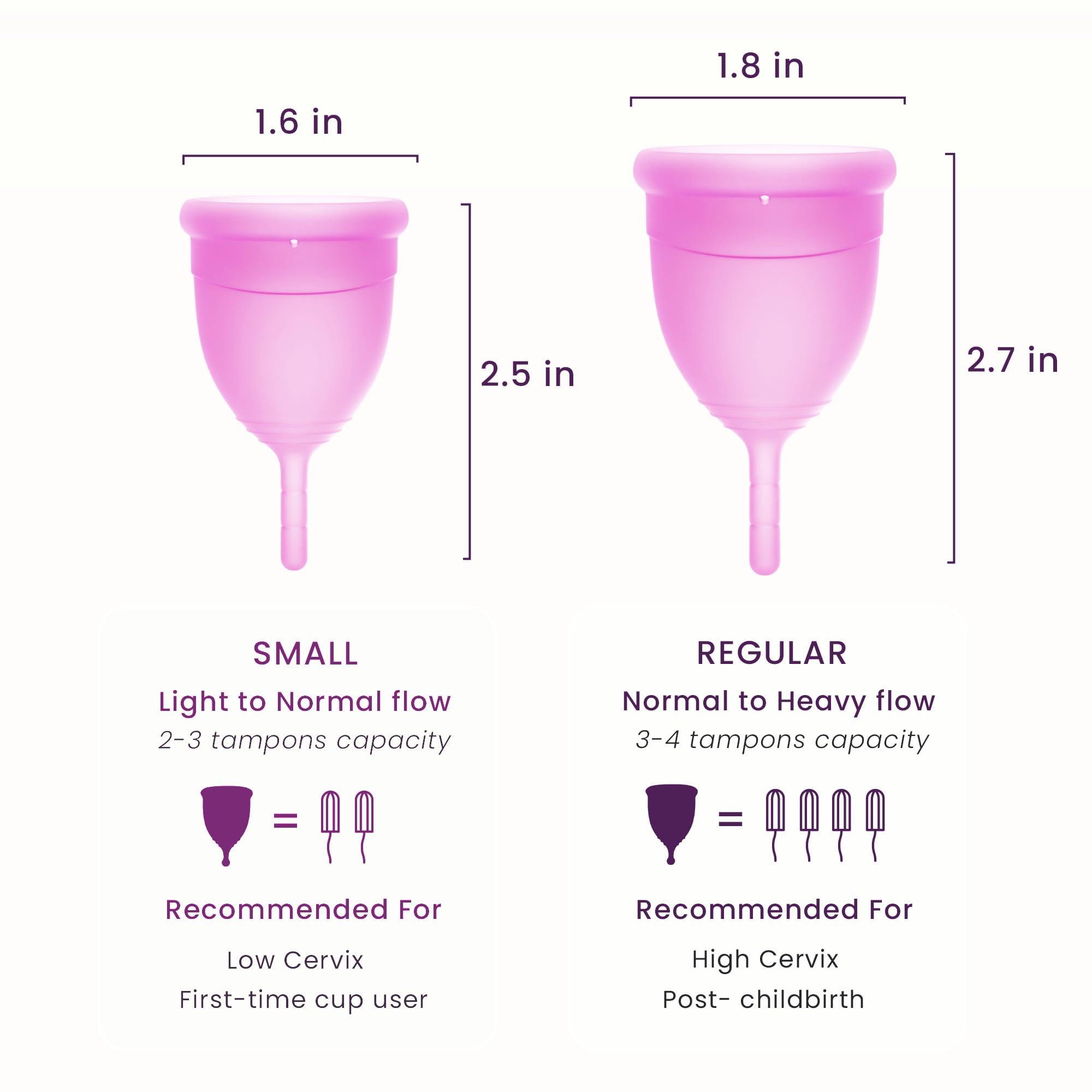 EcoBlossom EcoBlossom Menstrual Cup Kit - Tampon, Pad, and Disc Alternative Product - Wear for 12 Hours - Reusable Period Cup/Copa Designed with Soft Flexible Medical-Grade Silicone (Small & Large)
