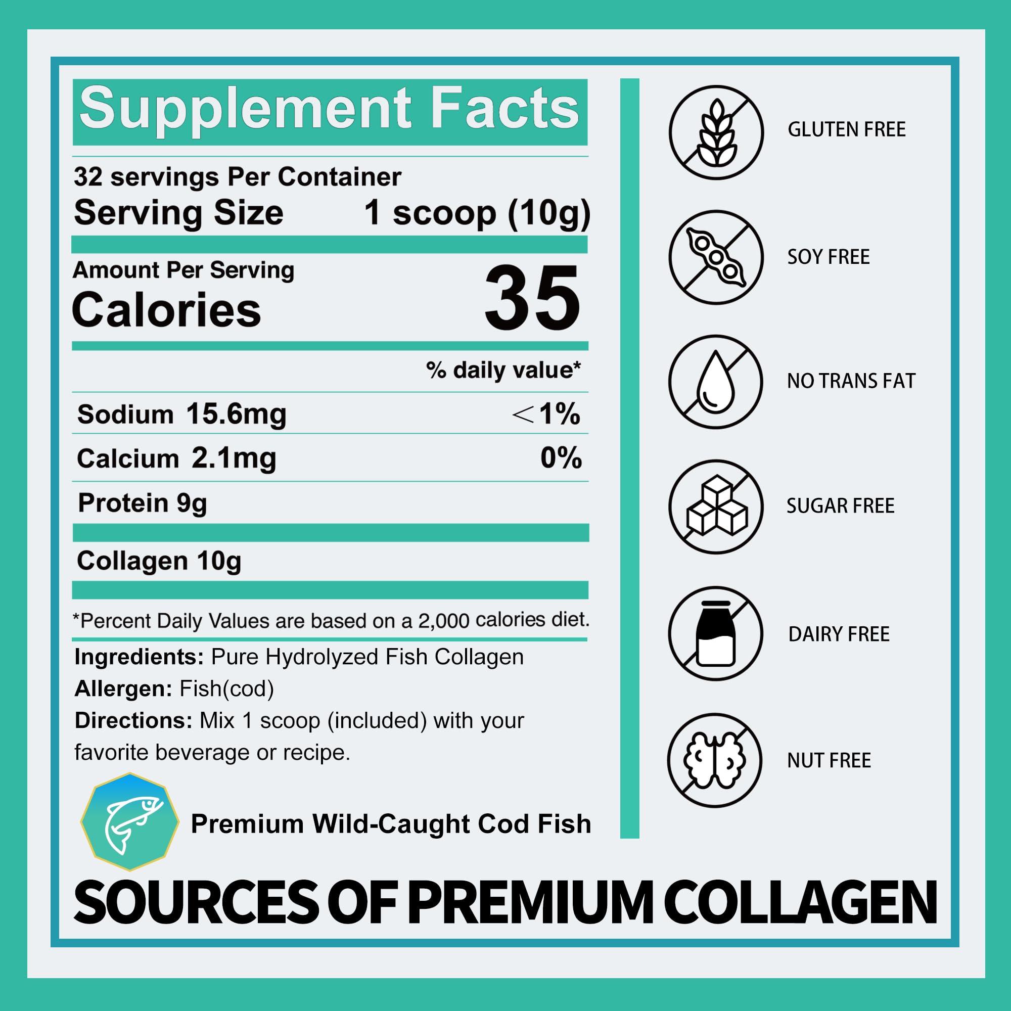 Zammex Zammex Marine Collagen Peptides Powder Unflavored, Wild-Caught Fish Collagen Powder, Supports Healthy Skin, Hair, Joints, Type 1 & 3 Collagen Supplement for Women - Easy to Mix. (32 Servings)