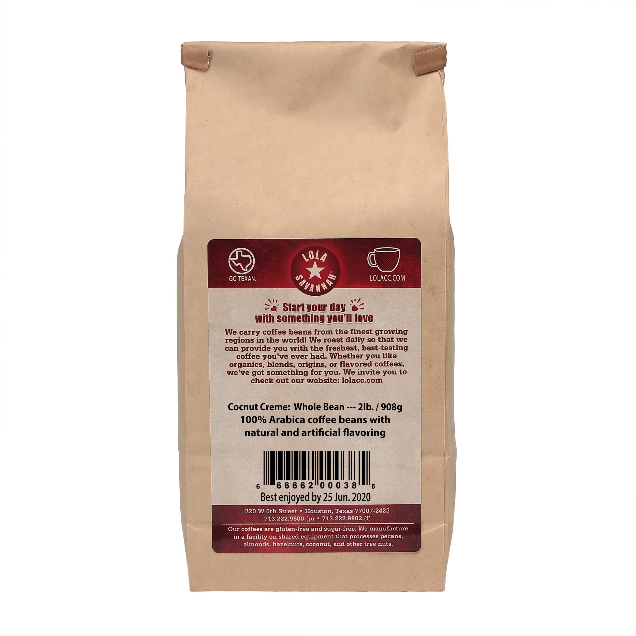 Lola Savannah Lola Savannah Coconut Crme Whole Bean Caffeinated Coffee, 2Lb