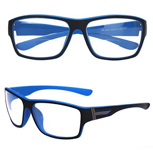SKYOAK SKYOAK Premium Lightweight Photochromic Bifocal Reading Sunglasses TR90 Frame Wrap Around Design Blue Light Blocker UV 400 Protection Outdoor Sun Reader Driving/Fishing/Running/Cycling (Blue +2.0)