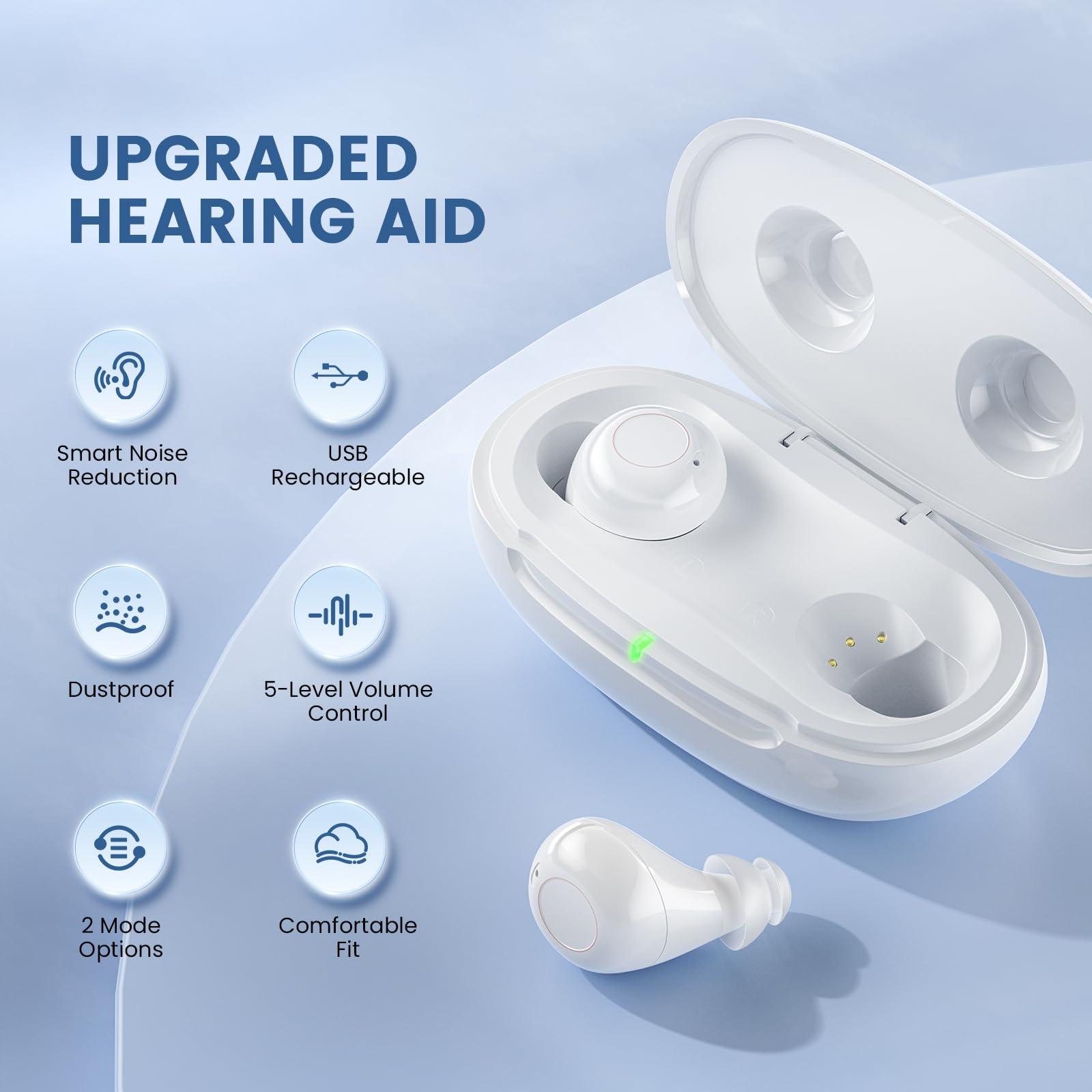 Ensothic Ensothic OTC Hearing Aids for Seniors Rechargeable Hearing Amplifier Ear Aids for Adults Light Hearing Loss with Noise Cancelling, In-Ear Small Hearing Device with Charging Case