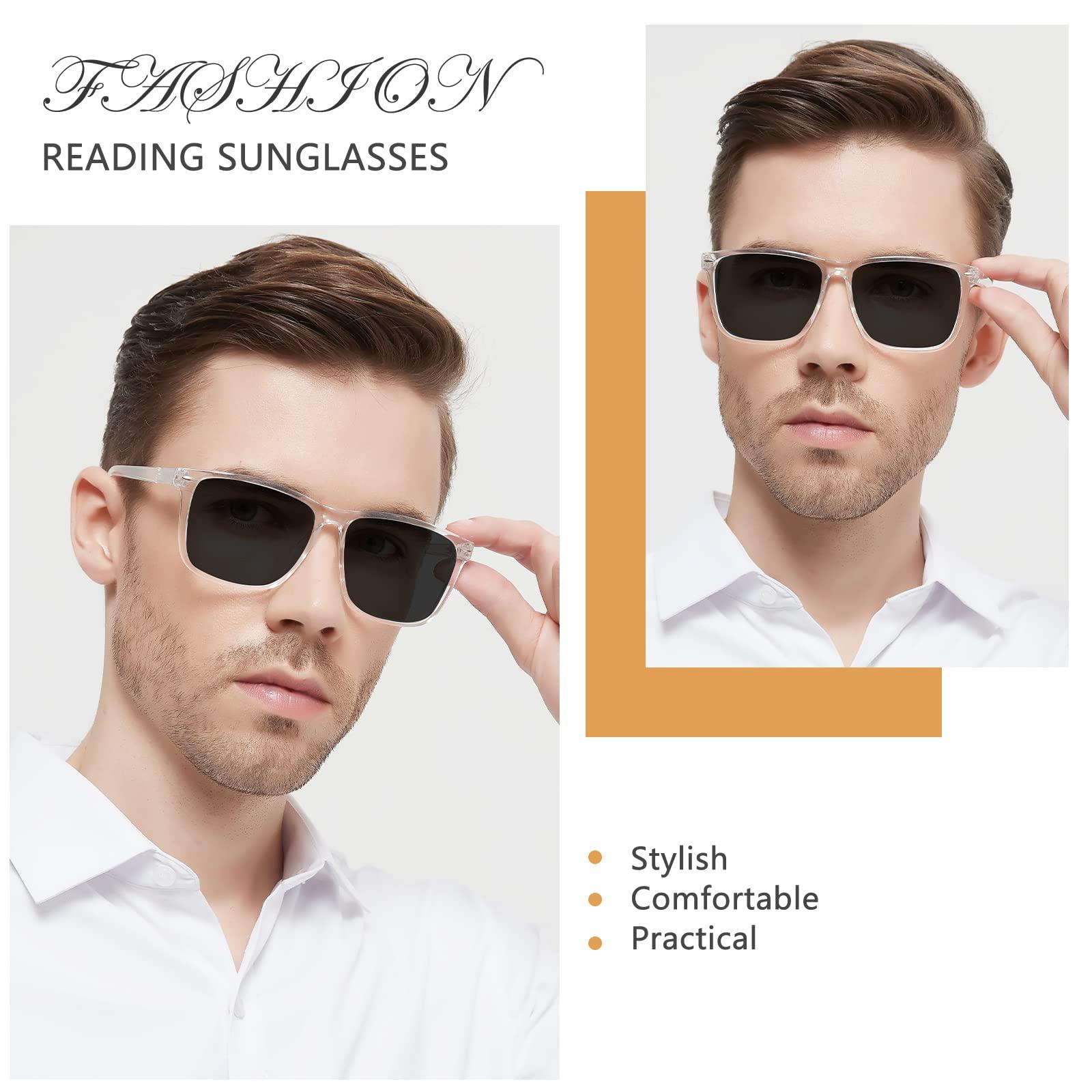 WEMOOTANTS WEMOOTANTS Men\'s Reading Sunglasses 2.75 Big Square Readers Glasses 100 125 150 175 200 225 250 275 300 350 400 Spring Hinges (Clear 2.75+)