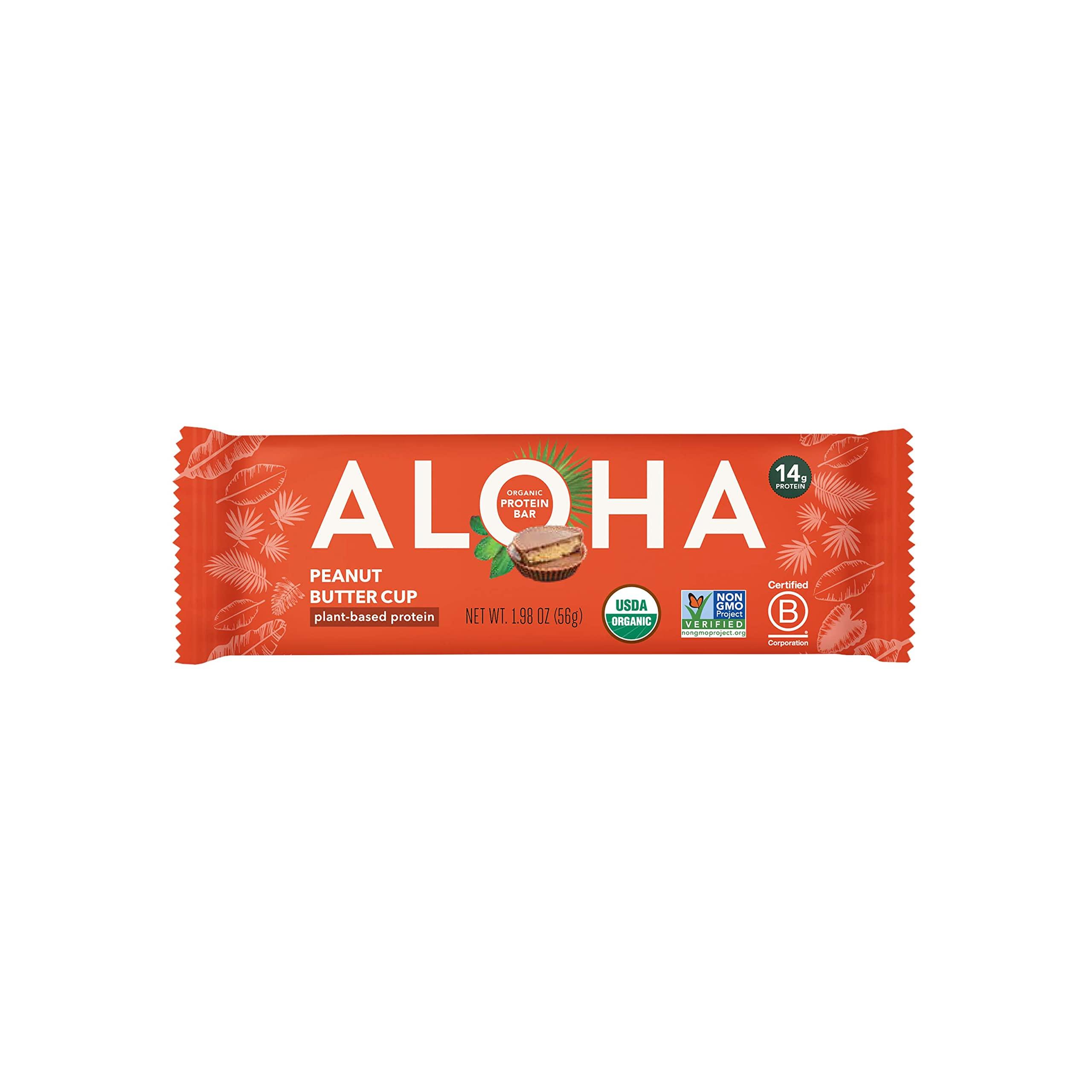 ALOHA ALOHA Organic Plant Based Protein Bars - Peanut Butter Cup Bar - Vegan, Low Sugar, Gluten-Free, Paleo, Low Carb, Non-GMO, No Stevia, No Erythritol