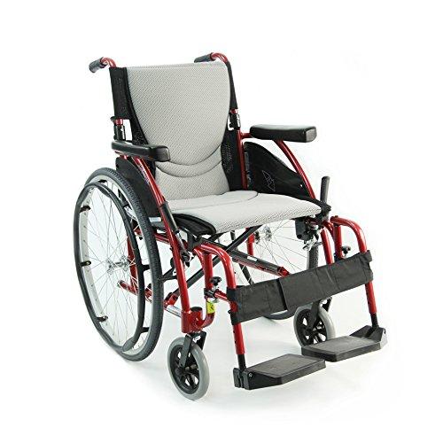 Karman Healthcare Karman S-Ergo 115 Ultra Lightweight Ergonomic Wheelchair, Fixed Release Rear Wheel Axle, 16" Seat Width in Red & Free Padded Swivel Seat Cushion + Black Wheelchair Seatbelt!