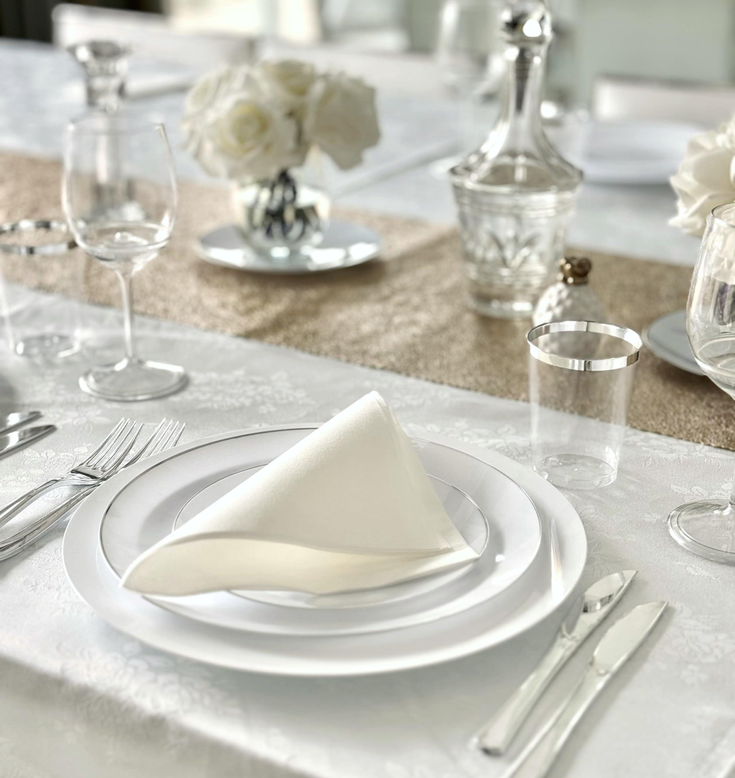 OCCASIONS FINEST PLASTIC TABLEWARE " OCCASIONS " 50 Plates Pack (25 Guests)-Wedding Party Disposable Plastic Plate Set -25 x 10.25'' Dinner + 25 x 7.5'' Salad & Dessert plates (Bali in White & Silver)
