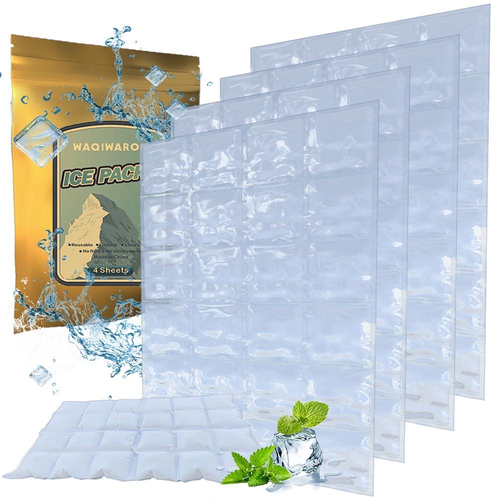 WAQIWARON WAQIWARON Ice Sheets for Coolers Reusable - Ice Pack Sheets - 4 Large Flat Freezer Packs for Coolers - 96 Cube Ice Packs for Flexible Ice Mat - Long Lasting Ice Packs for Cooler