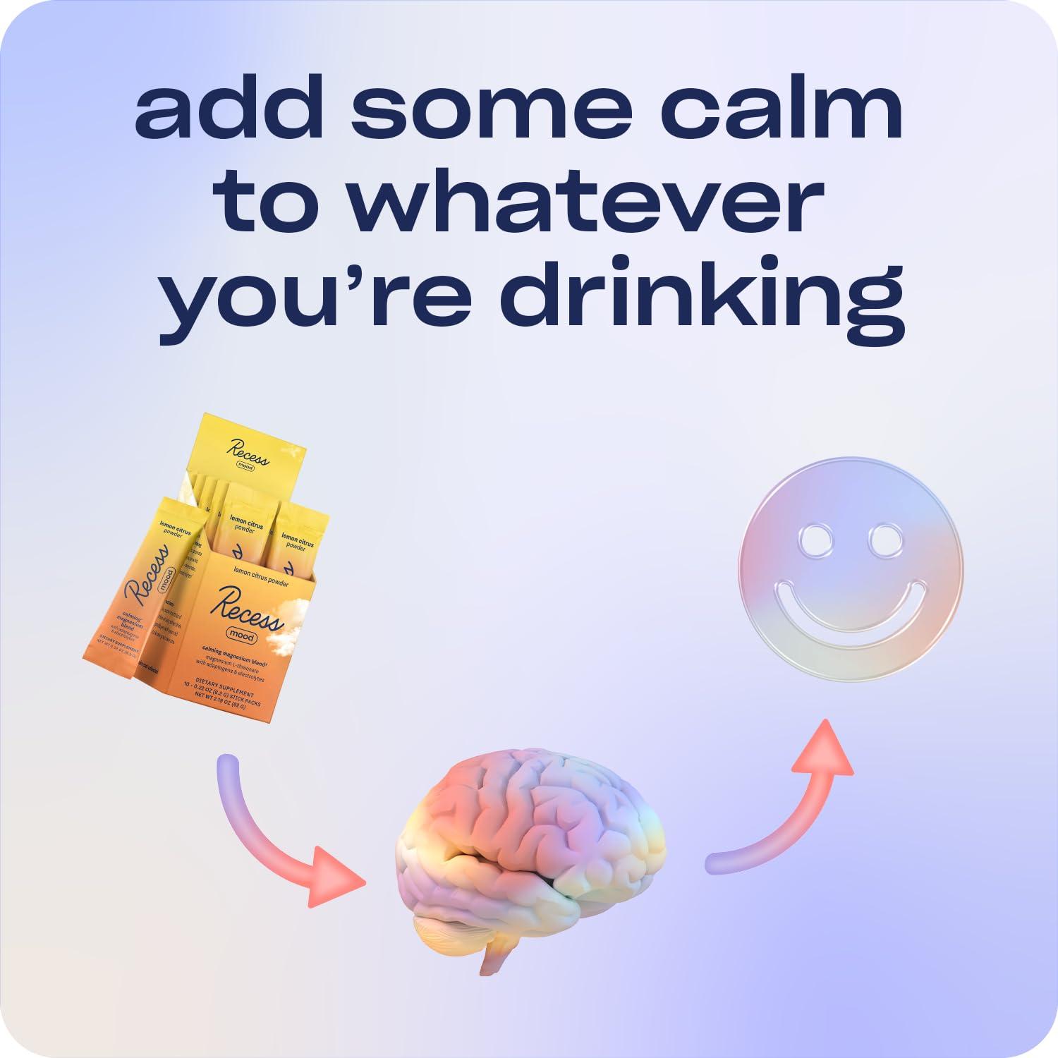 Drink Recess Inc. Recess Mood Powder, Calming Magnesium L-Threonate Blend with Passion Flower, L-Theanine, Electrolytes, Magnesium Calm Support Powder Supplement…