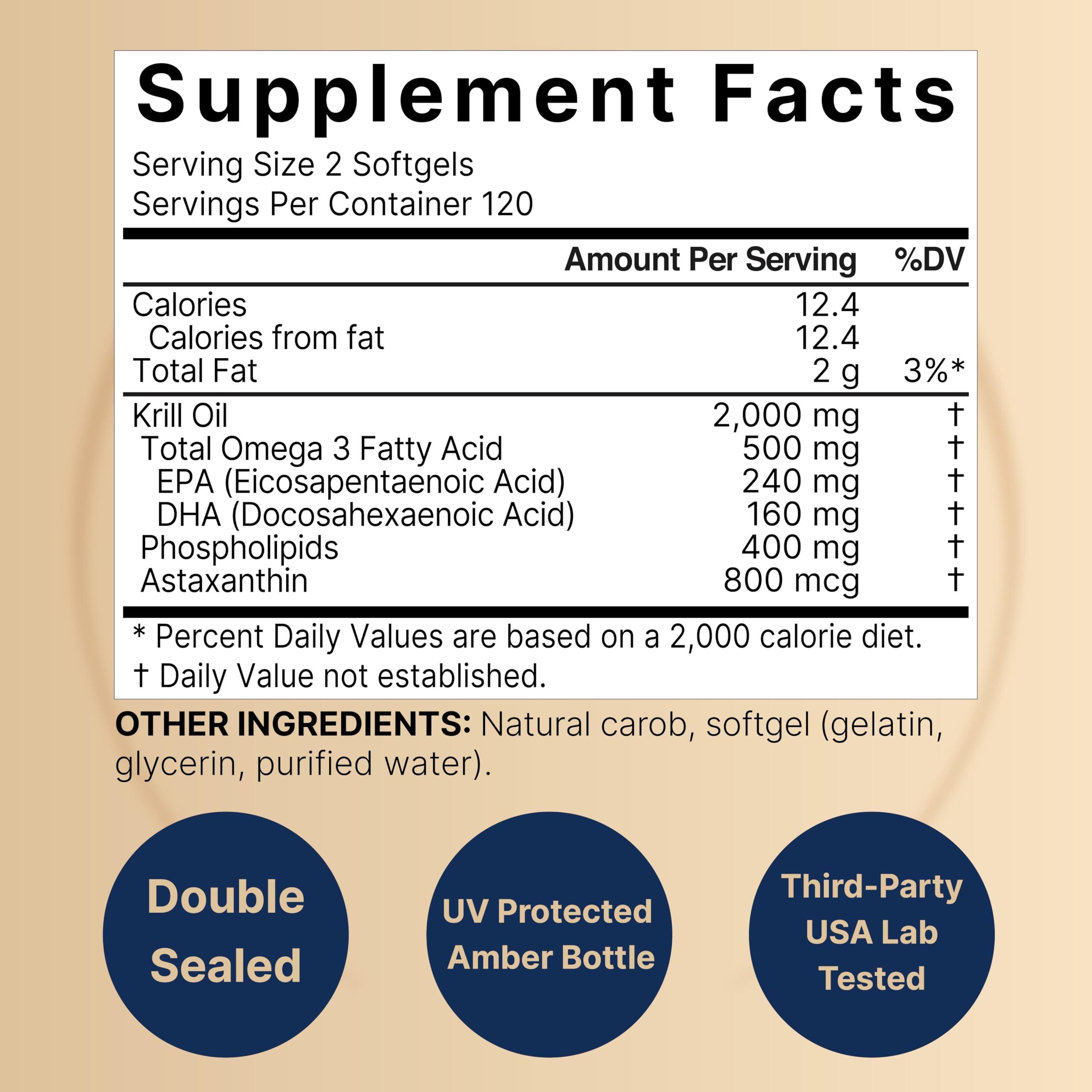 NatureBell Antarctic Krill Oil 2000mg Supplement, 240 Softgels, 3X Strength Natural Source of Omega-3s, EPA 240mg + DHA 160mg + Astaxanthin 800mcg No Fishy Aftertaste Mercury Free & Non-GMO
