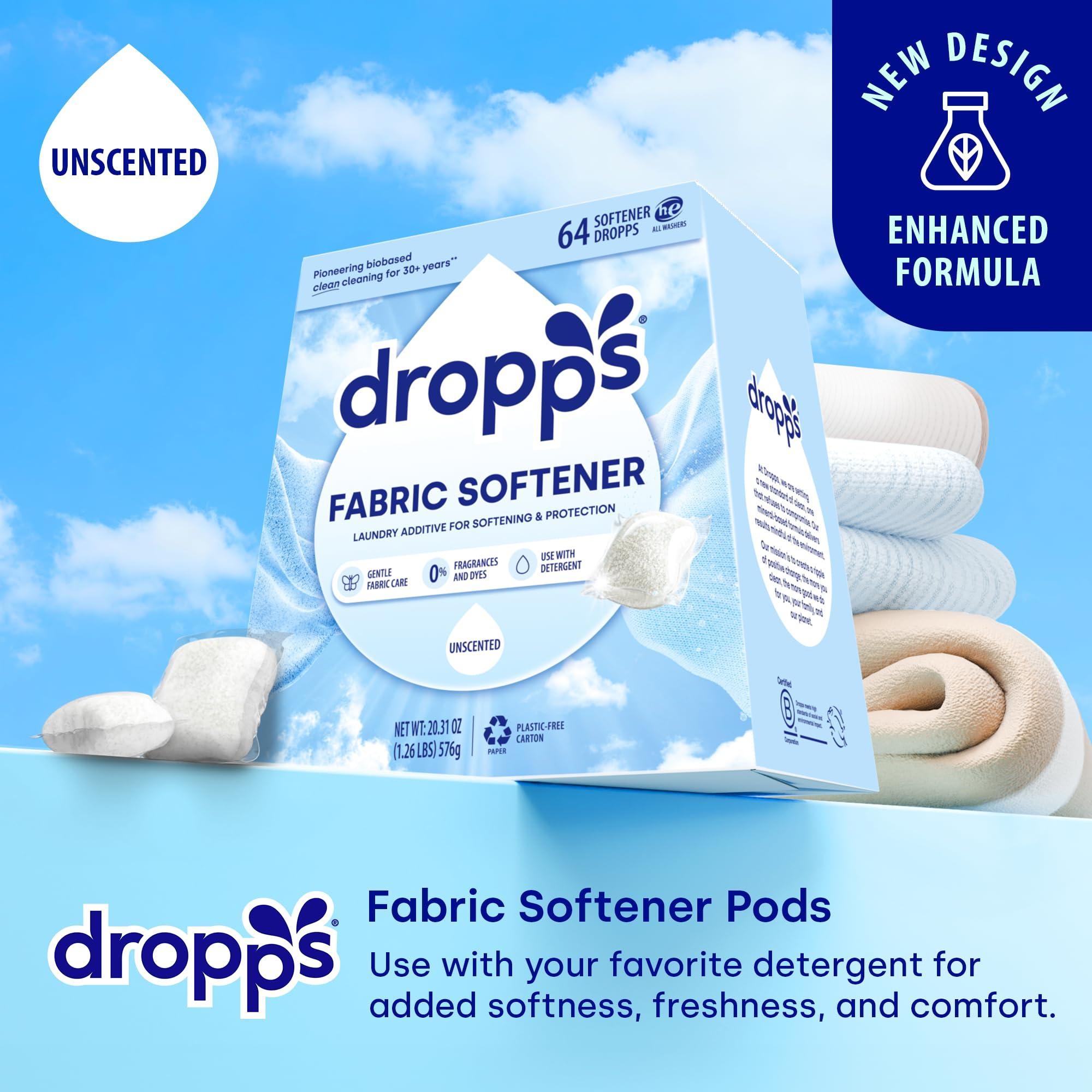 dropps Dropps Laundry Fabric Softener Pods, Unscented (64 Pods) - Fabric Softener Liquid Pods for Fluffy, Soft Fabrics - HE Compatible Mineral Based Ingredients Laundry Supplies