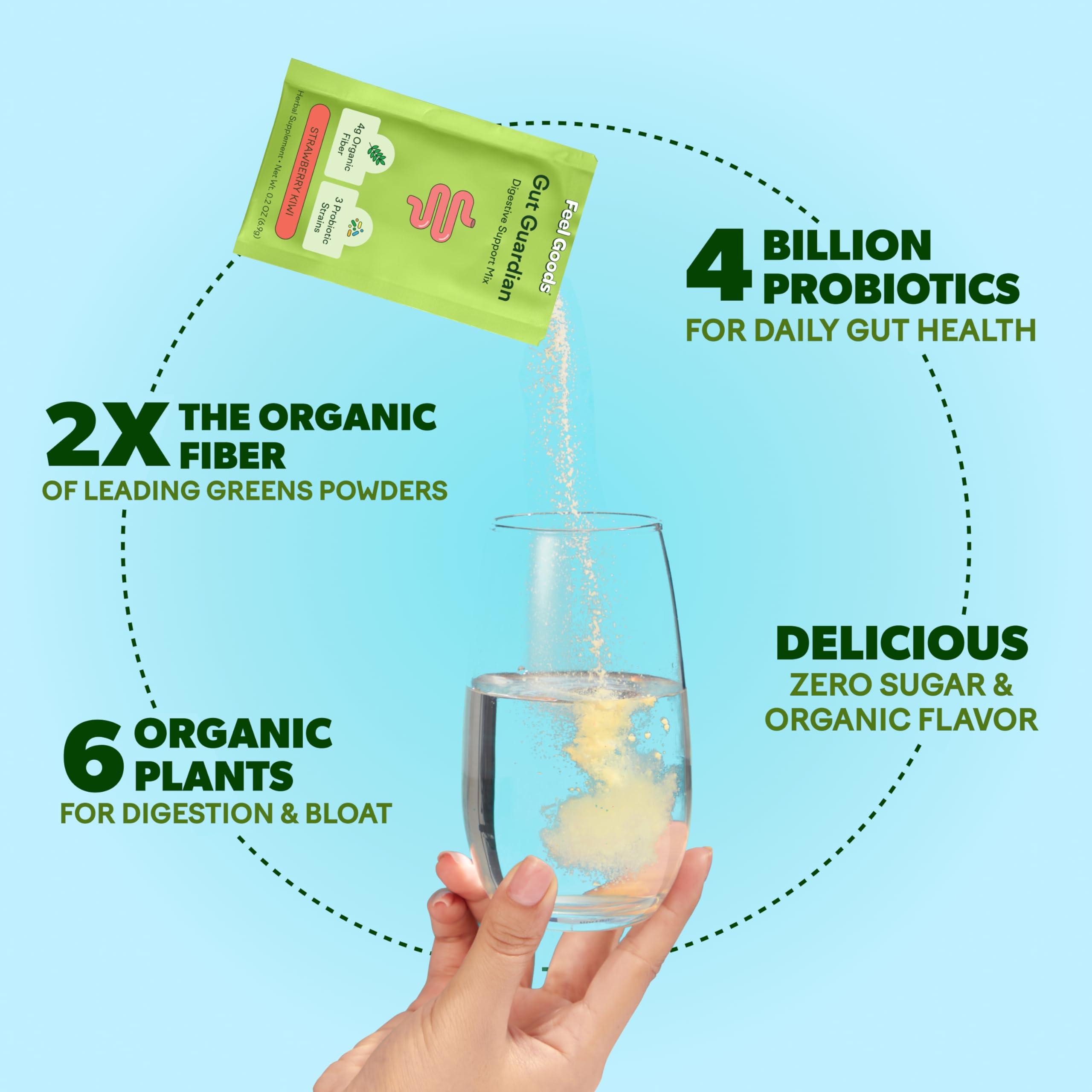 Feel Goods Feel Goods Gut Guardian, Prebiotic & Probiotic Powder, Sugar Free, Organic Fiber, Organic Herbs for Bloat, Gut Health Support, Digestive Health for Men & Women, Non GMO, Vegan | Lemon Ginger, 15 Count