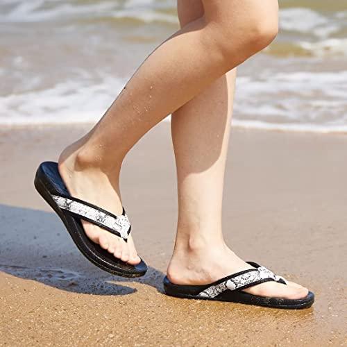 MEGNYA MEGNYA Orthotic Flip Flops for Women, Best Plantar Fasciitis Supportive Sandals for Flat Feet, Comfortable Women Walking Thong Flip Flop Sandals Black White Size 7
