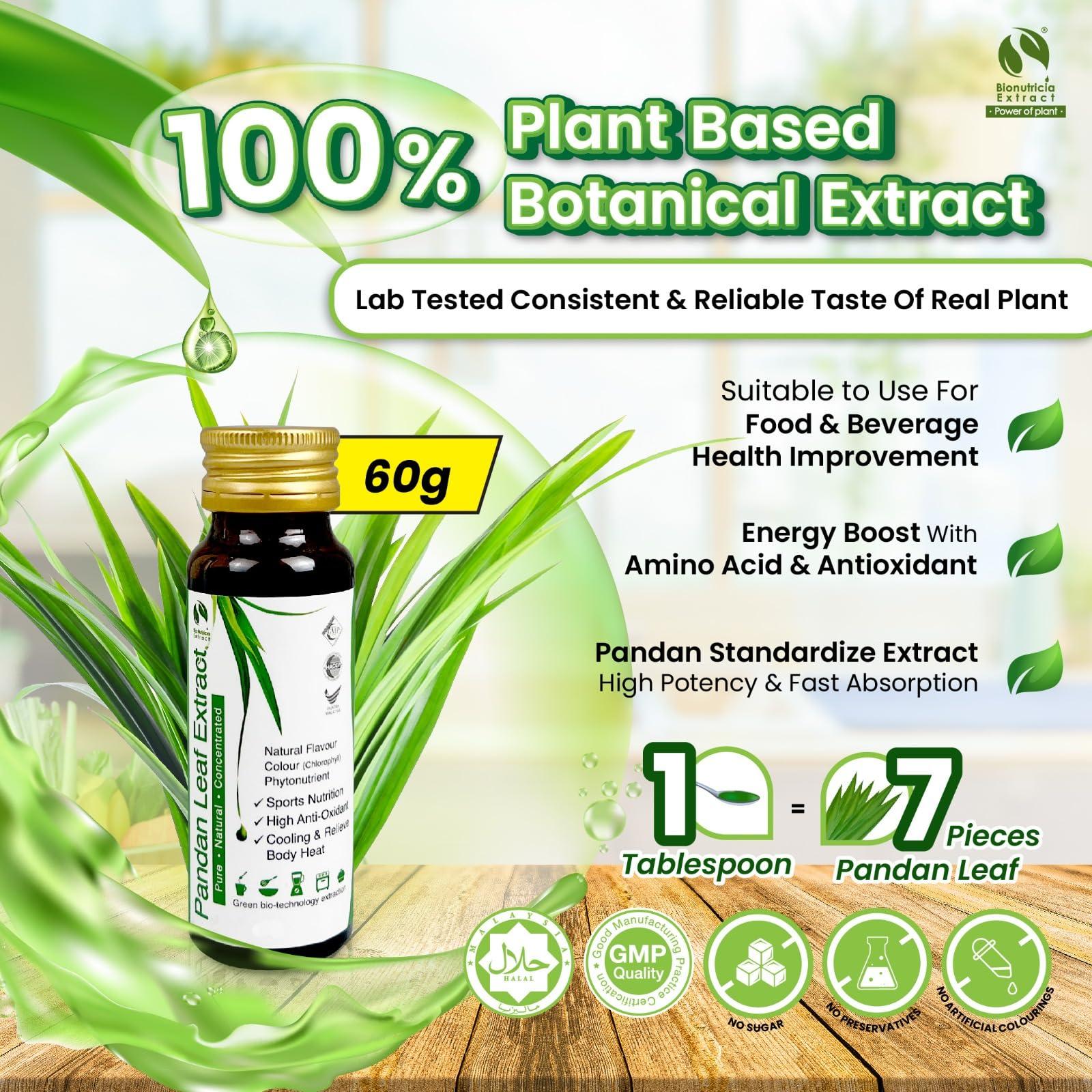 Bio Nutricia Extract Pandan Extract Concentrate for Bakery & Beverage | Standardized Plant Extract of the East, Fresh Natural Asian Gourmet Flavoring Ingredient (60g)