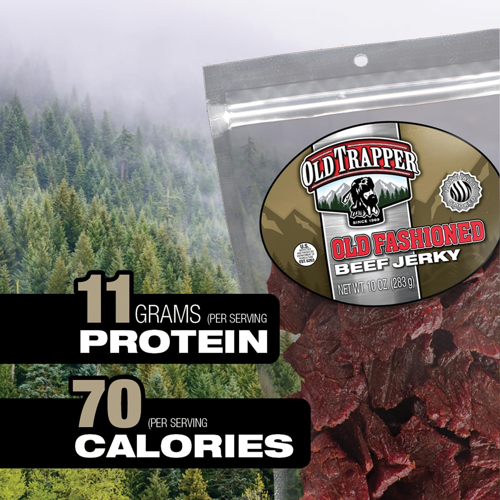 Old Trapper Old Trapper Beef Jerky, Old-Fashioned 10-Ounce Bag, Tender Meat Snacks for Lunches or Between Meals, 11 Grams of Protein, Zero Grams of Fat, and 70 Calories per Ounce (Pack of One)