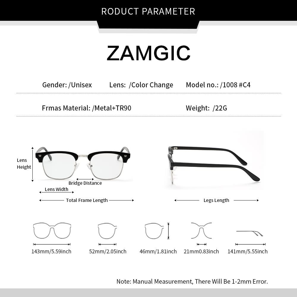 ZAMGIC ZAMGIC Photochromic Sunglasses Blue Light Blocking Glasses for Men and Women Day Night Multi-use Eyeglasses (Shiny Black)