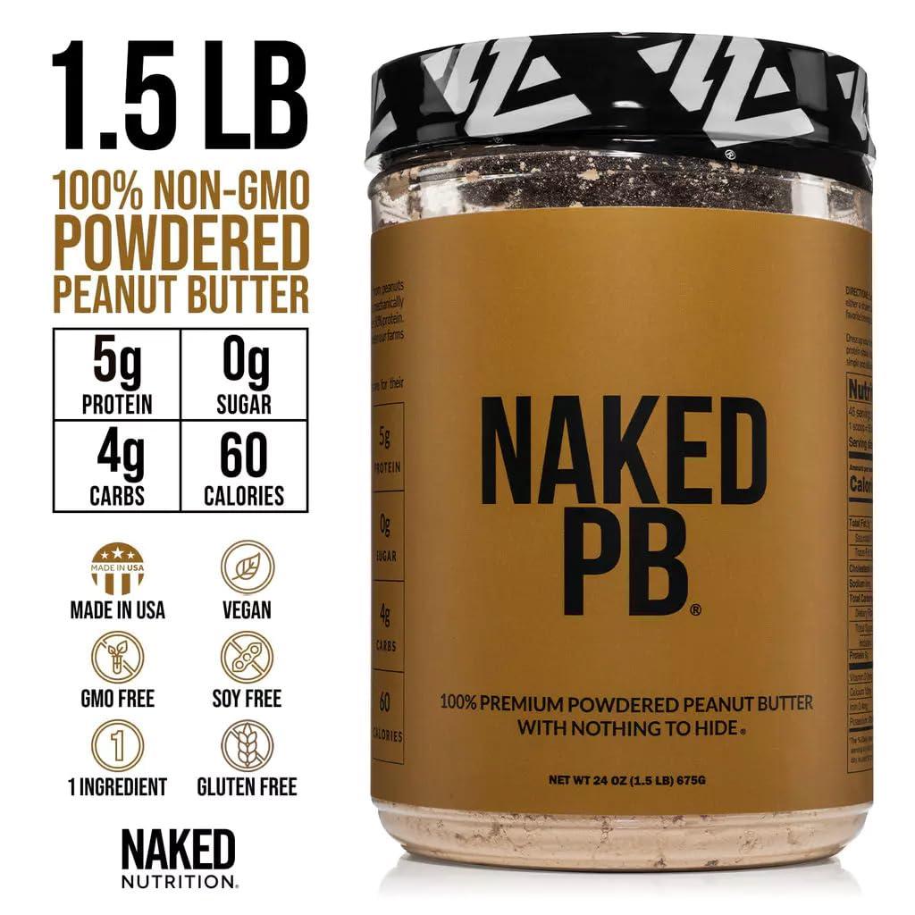 Naked Nutrition 1.5 LB Powdered Peanut Butter from US Farms Bulk, Only 1 Ingredient - Roasted Peanuts, Vegan, No Additives, Preservative Free, No Salt, No Sugar - 45 Servings - NAKED PB