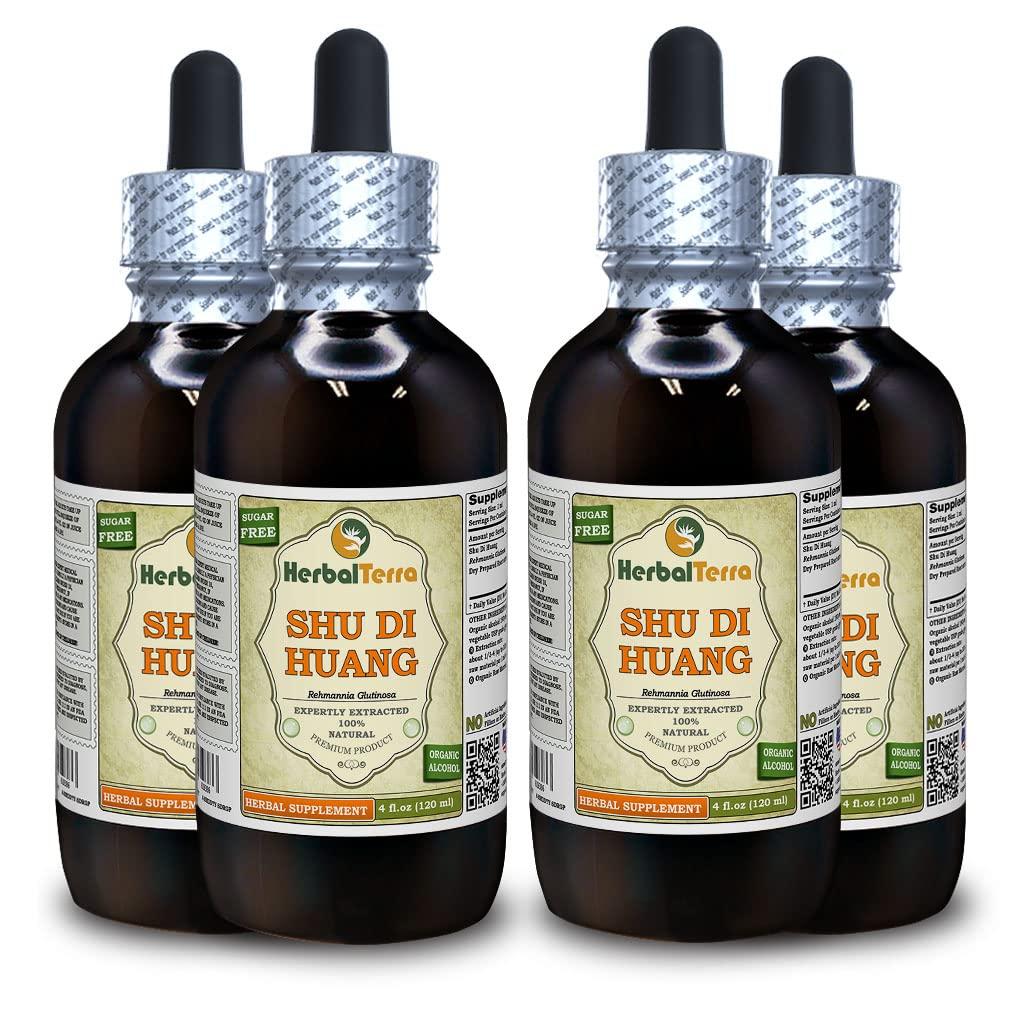 Herbal Terra LLC Shu Di Huang, Rehmannia (Rehmannia Glutinosa) Tincture, Dried Prepared Root Liquid Extract (Brand Name: HerbalTerra, Proudly Made in USA) 4x4 fl.oz (4x120 ml)