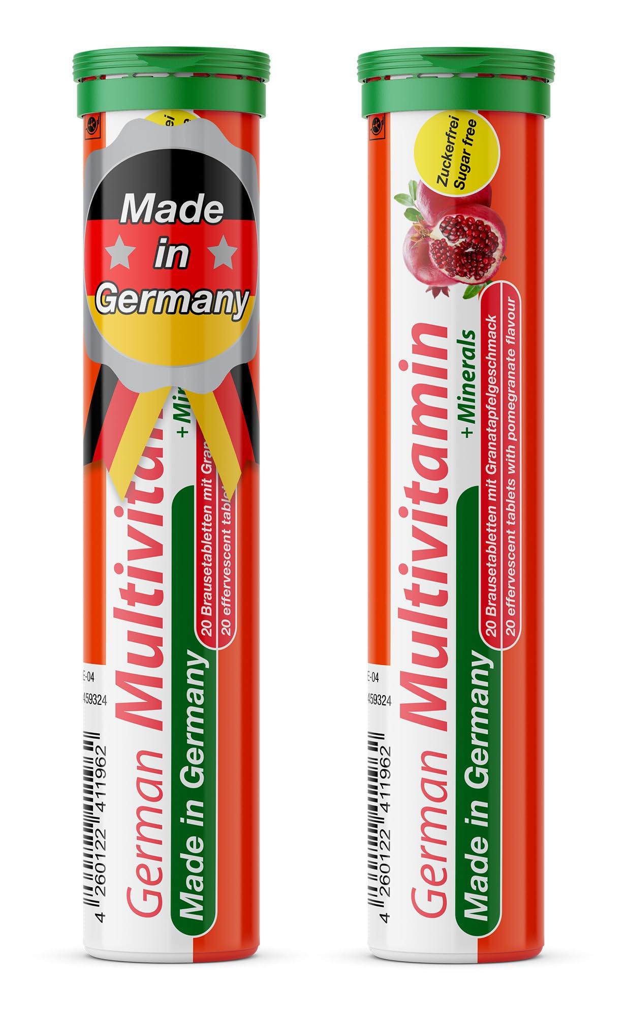 T&D T&D German Multvitamin + Minerals 10 Vitamins 2 Minerals - 40 Vegan Drink Effervescent Tablets - Pomegranate Flavor - Made in Germany