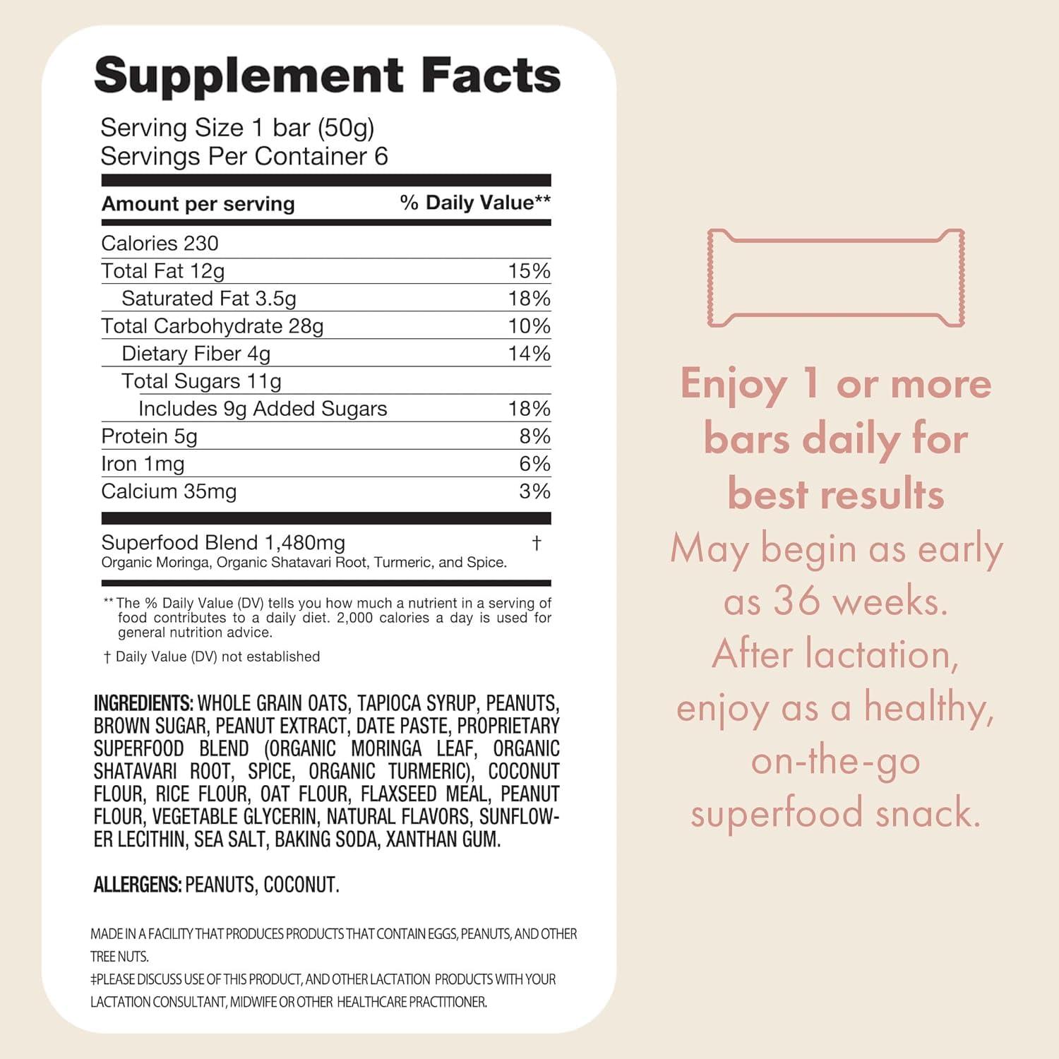 Boobie Brands Boobie Bar Superfood Peanut Butter Lactation Bar for Breastfeeding Moms to Increase Milk Supply | #1 Selling Lactation Snack Bars | Vegan, Fenugreek-Free, Gluten-Free, Dairy-Free (12 Bars)