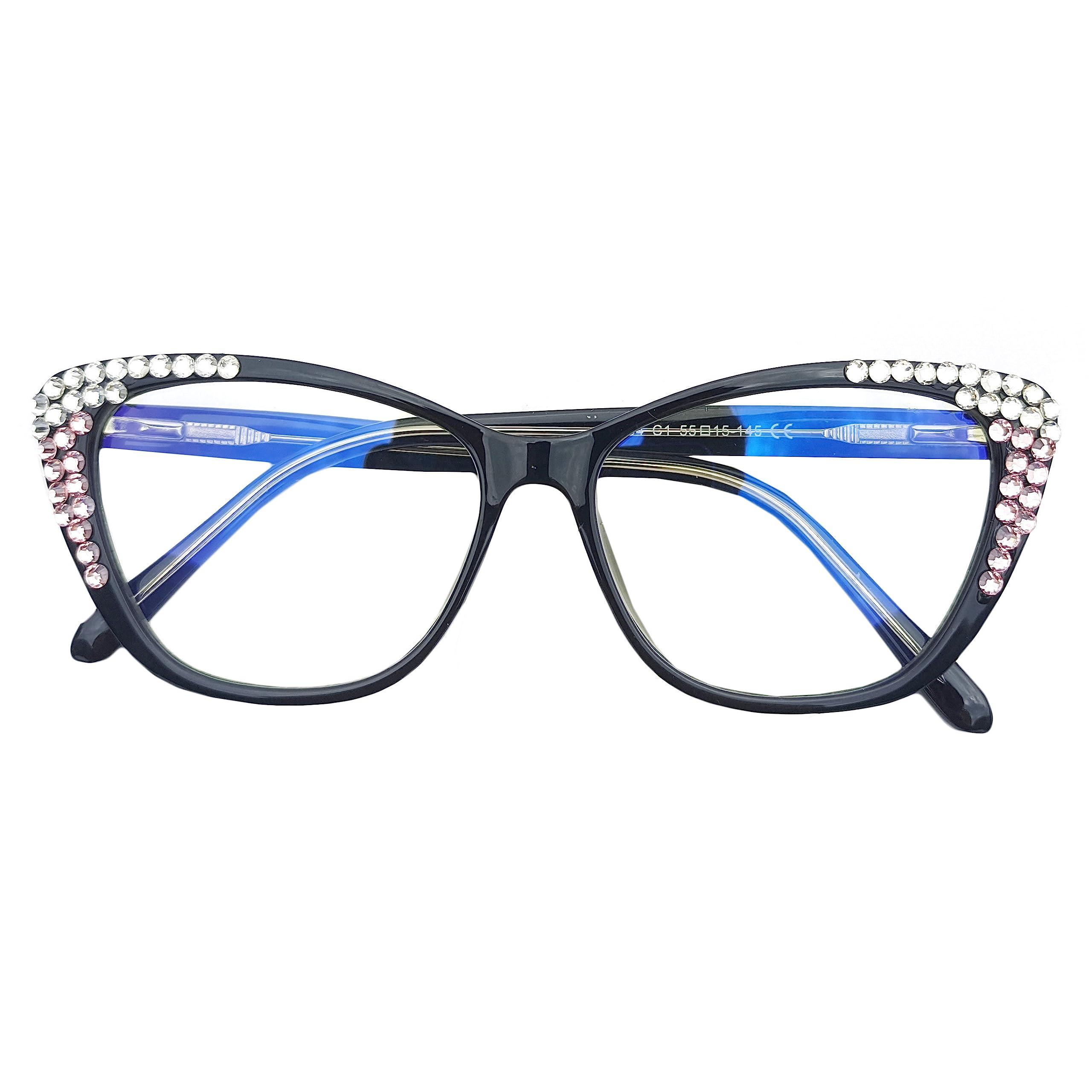willochra willochra cat eye Bling Rhinestone Reading Glasses For Women Fashion Blue Light Blocking Reading Reader Computer Eyeglass (black, 1.25, multiplier_x)