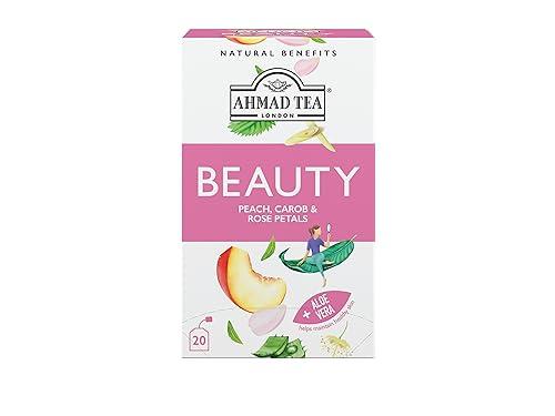 Ahmad Tea Ahmad Tea Herbal Tea, Peach, Carob, and Rose Petals \'Beauty\' Natural Benefits Teabags, 20 ct (Pack of 1) - Decaffeinated & Sugar-Free