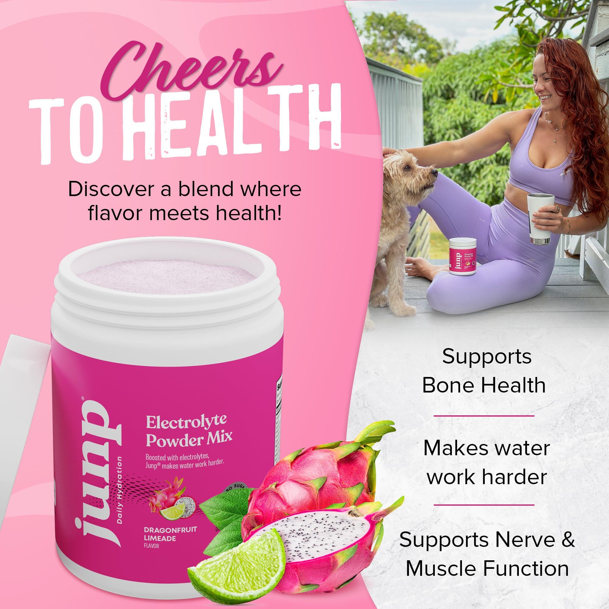 JUNP JUNP Electrolytes Powder No Sugar No Carbs - Dragonfruit Limeade Keto Electrolyte Drink Mix - Potassium & Salt Hydration Powder Electrolytes Zero Calorie Sugar Free Electrolyte Powder, 90 Servings