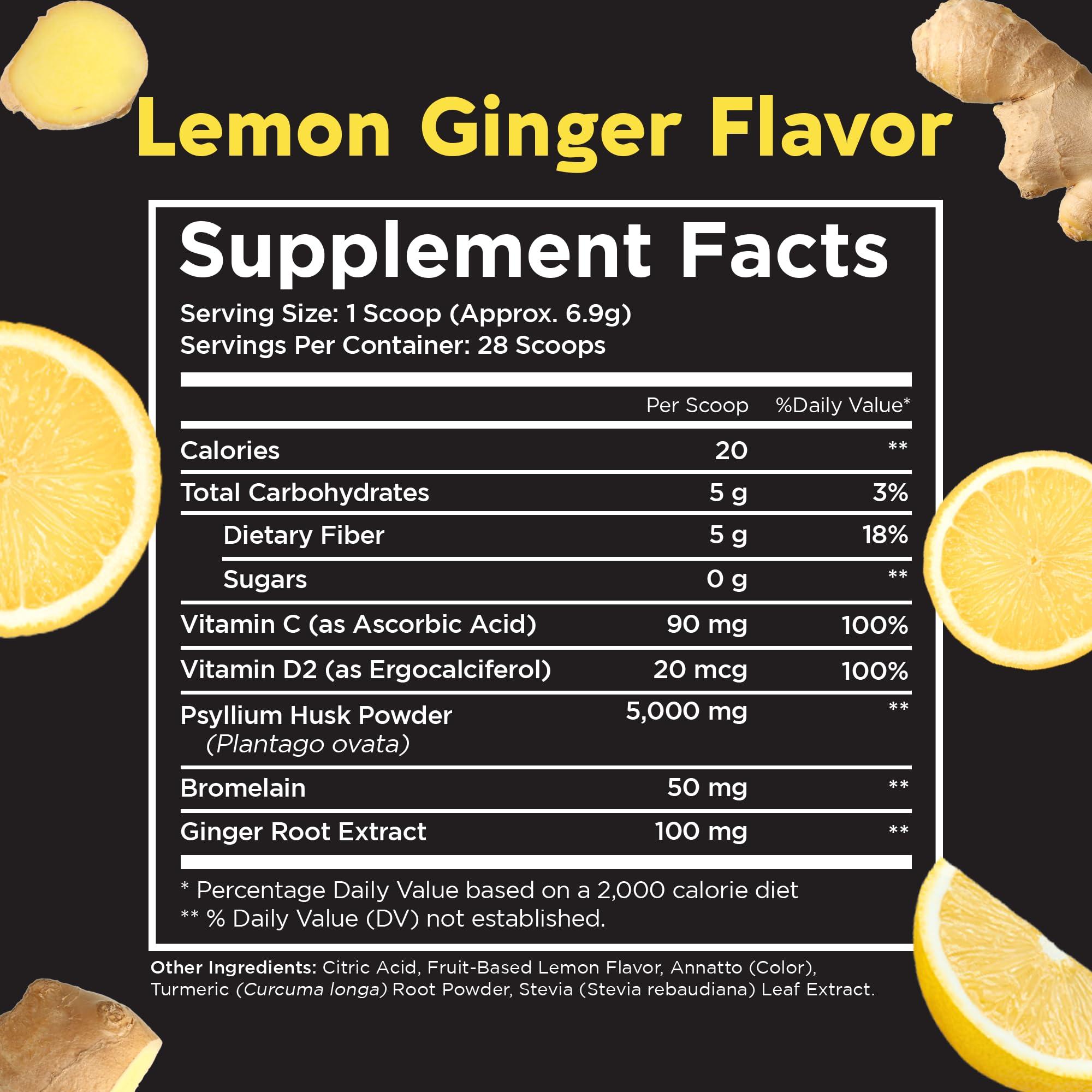 Pinch Pinch Magic Fiber Supplement Powder | Lemon Ginger Flavored Psyllium Husk Powder for Digestive Health & Gut Support | Low Sugar Supplement for Keto & Vegan Diets | USA-Made | 28-Day Supply