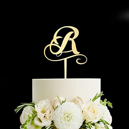 Vinisong Vinisong Personalized Initials R Cake Topper Monogram Cake Topper Rustic Wedding Cake Topper Letter R Cake Topper Acrylic Gold Cake Decoration Birthday Party Decor Supplies