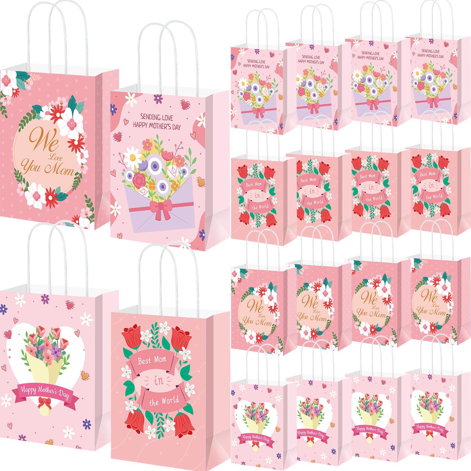 Silkfly Silkfly 48 Pieces Mother Day Gift Bags Bulk Floral Gift Bags with Handle Happy Mother Day Party Favor Bags Flower Treat Bags Love You Mom Goodie Bags for Mother Day Party Decorations Supplies