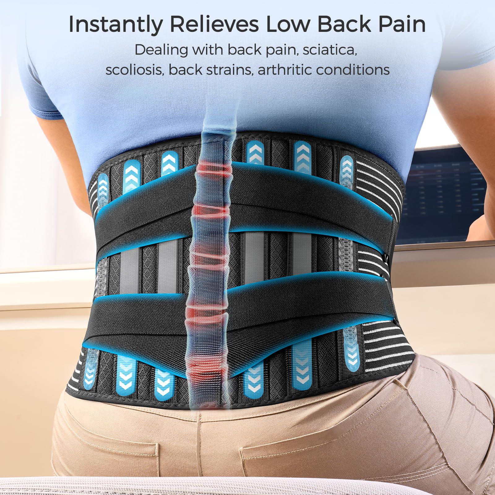 FREETOO FREETOO Back Braces for Lower Back Pain Relief with 6 Stays, Breathable Back Support Belt for Men/Women for work , Anti-skid lumbar support belt with 16-hole Mesh for sciatica(S)
