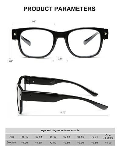 OKH OKH Magnifying Glasses for Close Work With Light Up Reading Glasses with Light, Rechargeable LED Lighted Reading Glasses, Anti Blue Light, Bright Clear Vision Unisex, Square+3.0x