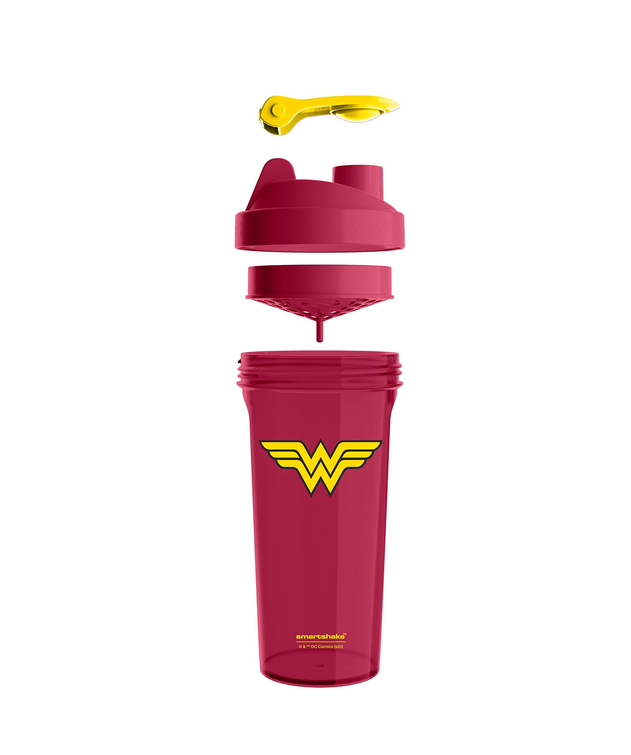 Smartshake Smartshake Lite Justice League Protein Shaker Bottle 800ml DC Comics Wonder Woman Water Bottle, Leakproof BPA Free Gym Shaker Bottle for Protein Shakes And Protein Powder, Wonder Woman
