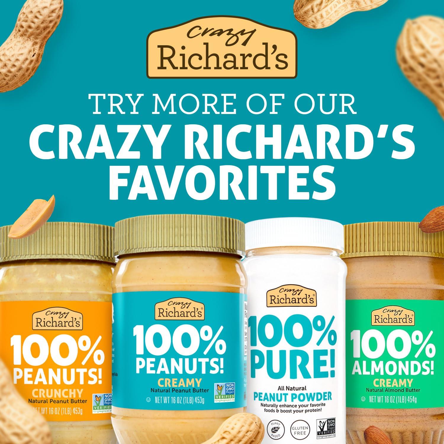 Crazy Richard's Crazy Richard\'s 100% All-Natural Vegan Creamy & Crunchy Peanuty Butter with No Added Sugar and Non-GMO Variety Pack (16 Ounce, Pack of 2)