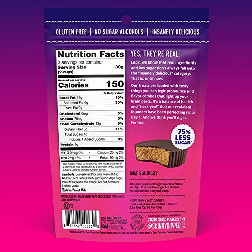 SKINNYDIPPED SkinnyDipped Dark Chocolate Peanut Butter Cups, 2g Sugar per Cup, Keto Friendly, No Stevia, Gluten Free, 3.2oz, 1 Pack (6 Cups Total)