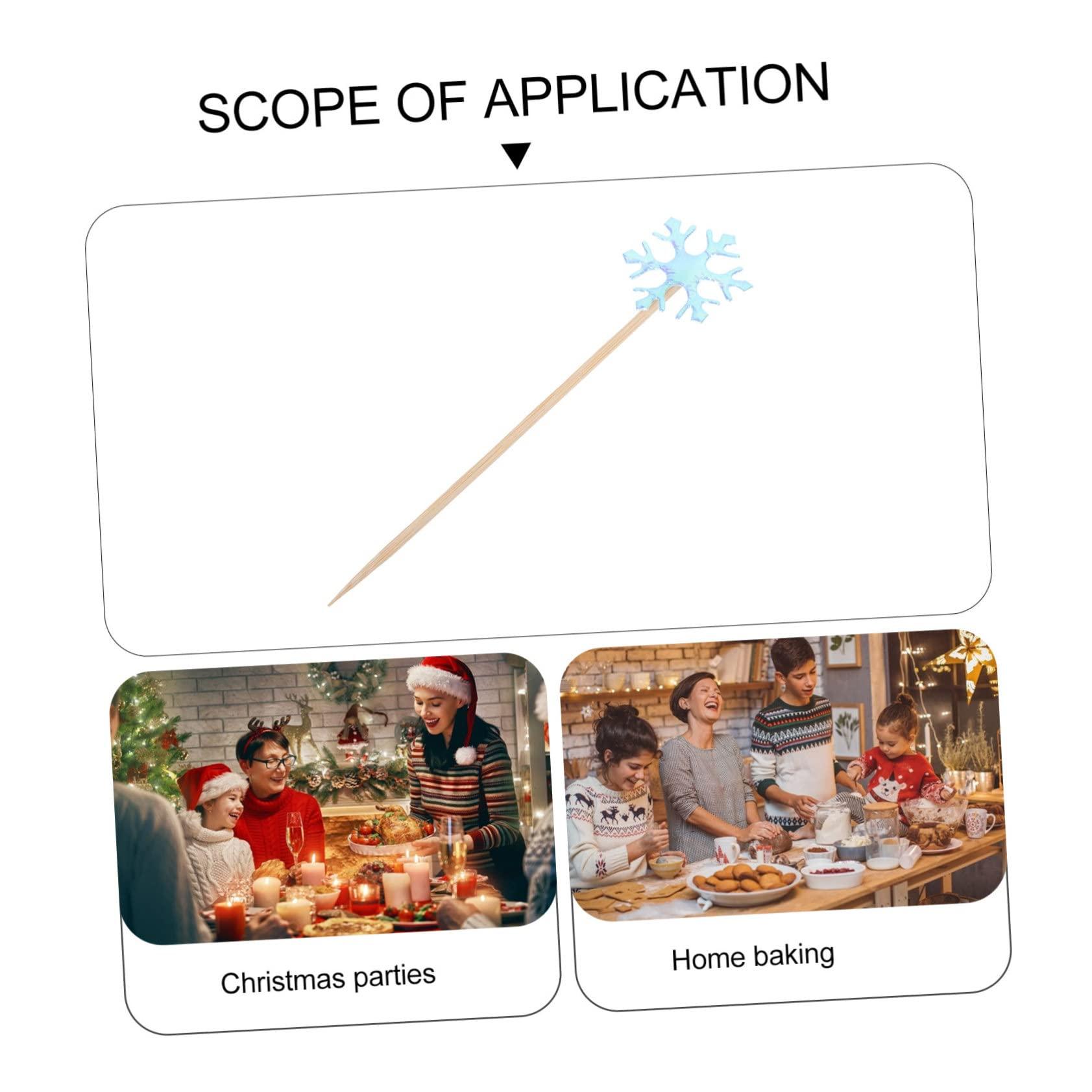 Totority Totority 100 Pcs Cake Insert Holiday Cake Decorations Food Topper Pick Birthday Cupcake Toppers Snowflake Cake Pick Christmas Baking Supplies Winter Merry Christmas Birthday Cake Wood